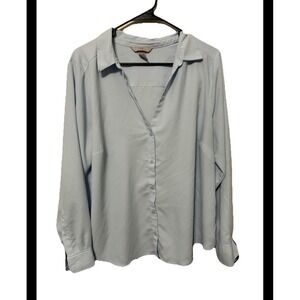 HM Light Blue Button Down Blouse Long Sleeve V-Neck Professional Top Womens XL
